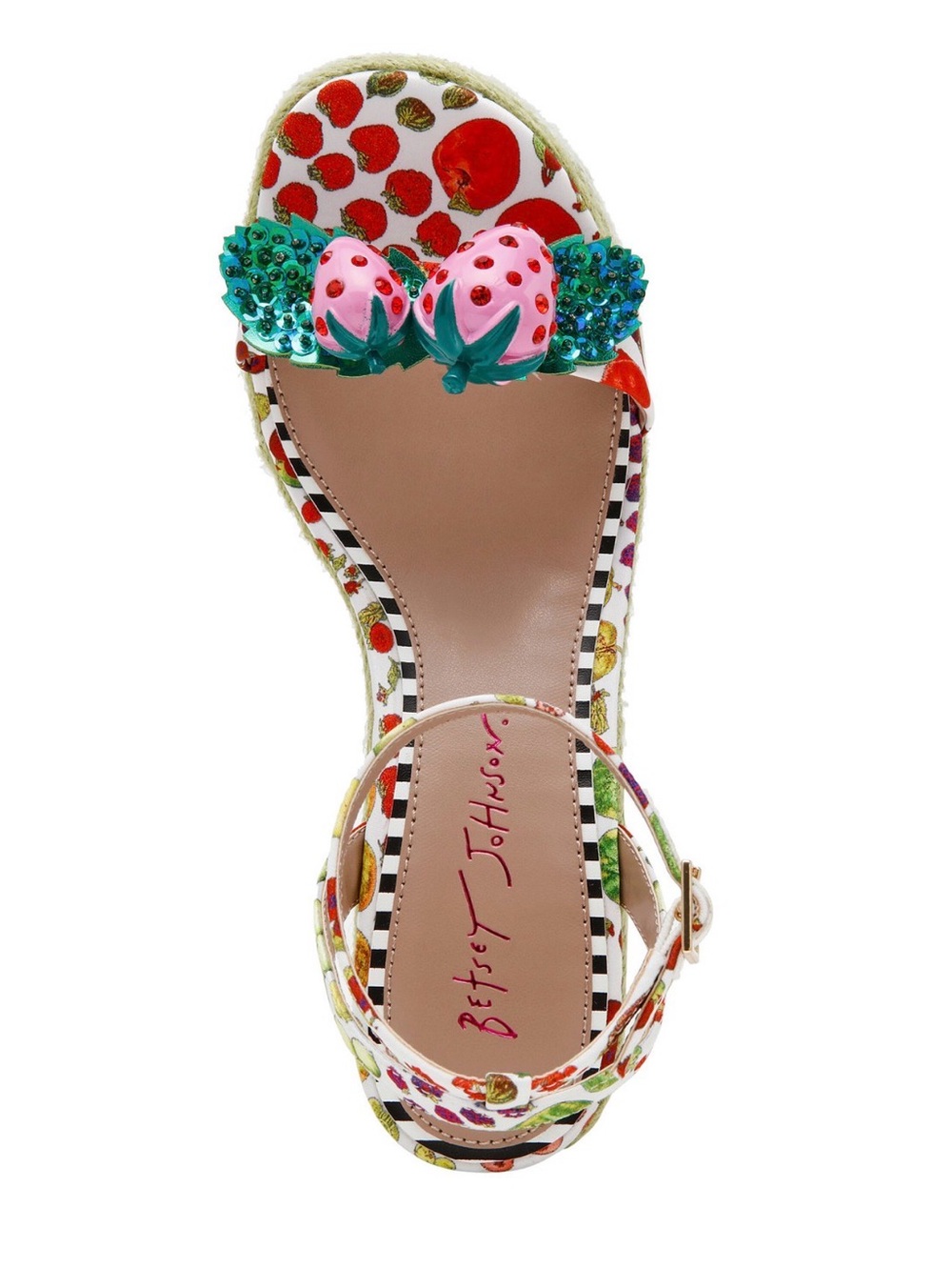 Betsey Johnson Strawberry Embellished Floral Espadrille Wedges - Picture 4 of 5